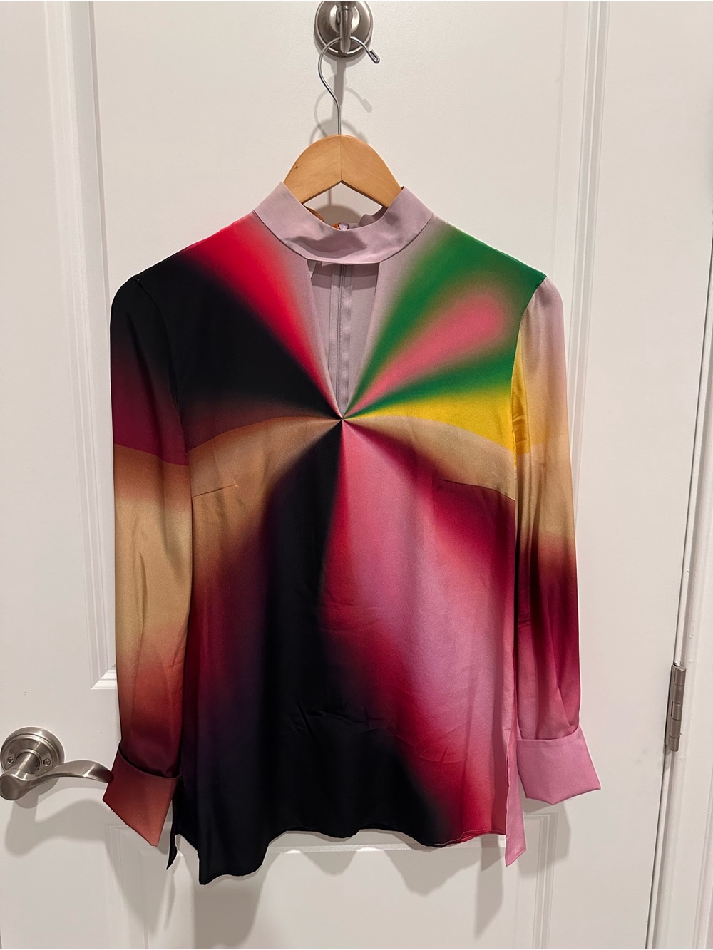 Akris Punto Multicolor Gradient Starburst Silk Blouse